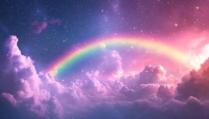 Poster - Dreamy pastel rainbow illuminating the clouds in a magical celestial event full of wonder : Generative AI