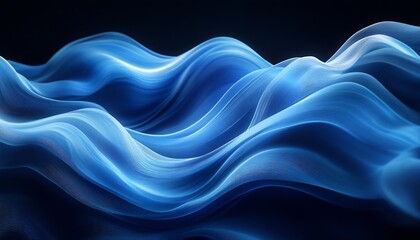 Poster - Graceful Fluid Waves in Luscious Blue Colors Flowing Elegantly Against a Dark Backdrop : Generative AI