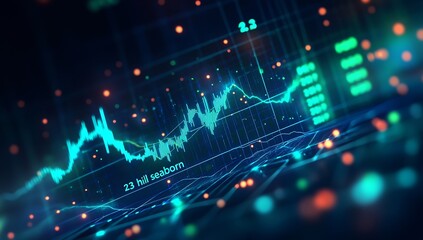 Leinwandbilder - Abstract Financial Graph with Line Chart and Data Points on Dark Background for Business Analytics and Investment : Generative AI