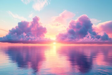 Poster - Pink and Blue Sunset Reflected on Calm Ocean Waters for a Dreamy and Serene Nature Landscape with Cloudscape : Generative AI