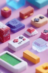 Poster - vibrant pixel art scene featuring retro elements and colorful 3d objects filled with nostalgia perfe