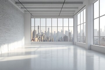 Aufkleber - Bright Spacious Loft Apartment with City View and Large Windows for Modern Interior Design and Architecture : Generative AI