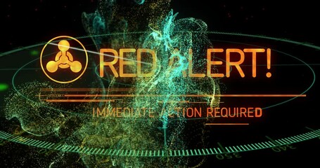Poster - Animation of red alert text flashing over digital data visualization in school