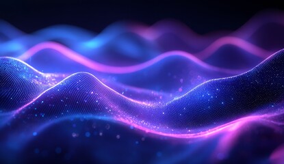 Poster - Captivating visual of soft undulating waves illuminated with sparkles showcasing a radiant interplay of blue and pink : Generative AI