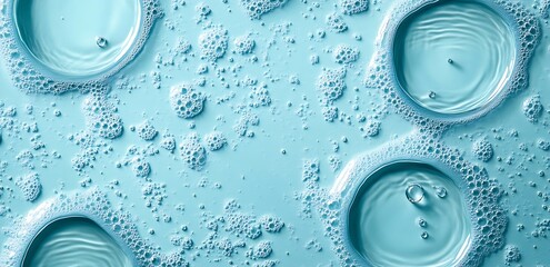 Aufkleber - Light Blue Water Bubbles and Drops Closeup Shot for Refreshing Hydration and Liquid Beauty Product Concepts. Minimalist Design : Generative AI