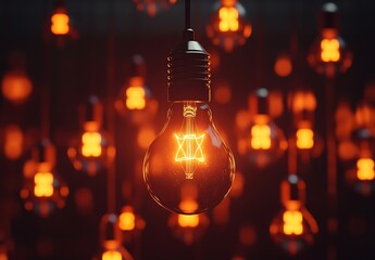 Poster - Glowing Light Bulbs Background Conceptual Art Idea Generation Energy Efficiency Creativity Innovation Retro Design : Generative AI