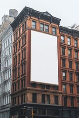 Poster - Urban Billboard Space on Classic Brick Building in New York City Ready for Advertisement : Generative AI