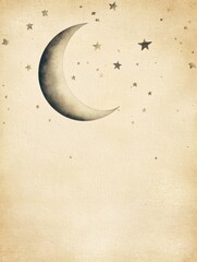 Fototapete - Moon and stars create a peaceful night sky with creamy background for text display, perfect for artistic projects or personal notes