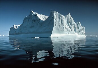Poster - Massive Iceberg Floating in Arctic Waters Reflecting on the Calm Sea with a Clear Blue Sky Majestic Cold Landscape : Generative AI