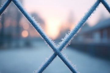 Poster - intricate frost patterns on metal gate are highlighted by soft morning light creating clean and eleg