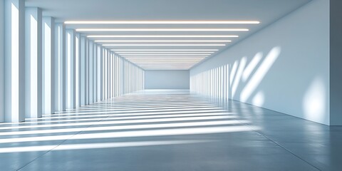 Leinwandbilder - Minimalist White Hallway with Modern Lighting and Geometric Shadows Creating an Abstract Architectural Design for Backgrounds : Generative AI