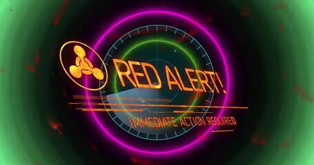Poster - Red alert warning on digital interface requiring immediate action in animation