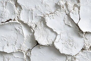 Aufkleber - Cracked White Plaster Wall Texture Close Up Detail of Weathered Surface Grunge Effect Architecture Material Construction Background : Generative AI
