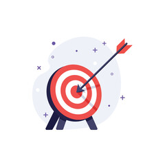 Poster - Target board with arrow hitting center in flat design vector art