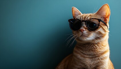 Poster - Cool Cat Wearing Sunglasses Studio Portrait Adorable Feline with Style for Pet Photography : Generative AI