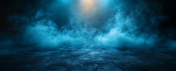 Poster - Eerie Dark Blue Mist Background with Spotlight Mystical and Atmospheric Perfect for Fantasy and Horror Themes Stage Backdrops and Effects : Generative AI