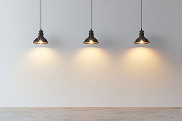 Aufkleber - Minimalist Lighting Interior Design Three Pendant Lamps with Warm Light Against a White Wall Modern Home Decor : Generative AI