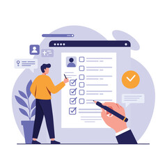 Poster - Person checking tasks on a list in flat vector art style