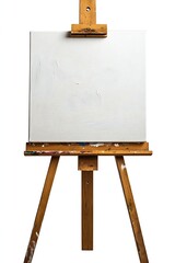 Poster - Easel with Blank Canvas Isolated on White Ready for Art Painting and Creative Design Studio Equipment : Generative AI