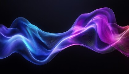 Aufkleber - Fluid and Dynamic Wave Patterns in Neon Lighting Creating Ethereal Abstract Art : Generative AI