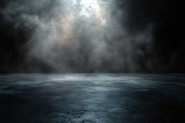 Aufkleber - Dramatic Dark Background with Smoke and Light Rays Ideal for Theater Stage or Mystery Concept Black Abstract Texture : Generative AI