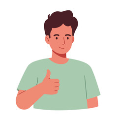 Poster - Happy young man giving thumbs up in flat design vector art