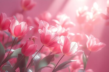 Poster - Pink Tulip Dreamscape Serene Floral Still Life in Soft Light Pink Tones Romance Beauty Freshness Elegant Floral Delicate Bloom : Generative AI