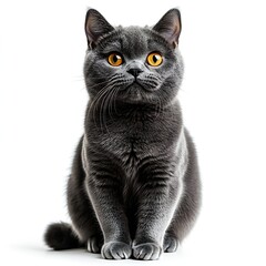 Poster - Adorable British Shorthair Cat with Golden Eyes on White Background Portrait of a Cute Kitten : Generative AI