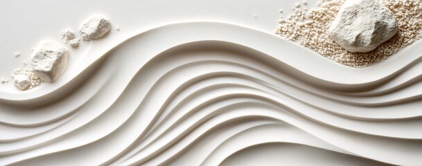 Aufkleber - Minimalist White Sand Texture Background Abstract Waves and Smooth Surface Simple and Clean Design Element : Generative AI