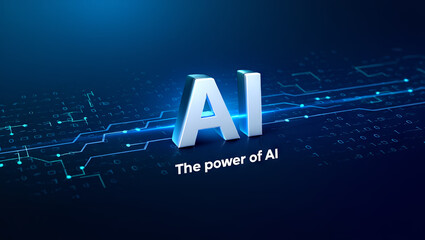 Poster - A visual representation of artificial intelligence showcasing its significance in modern society. The design features a glowing AI logo against a tech-themed background