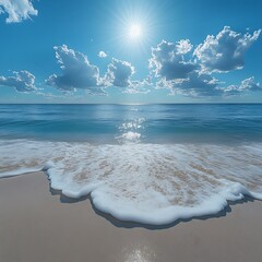 Aufkleber - Sunny Beach Scene with Sparkling Water and White Sand A Peaceful Seaside Landscape View : Generative AI