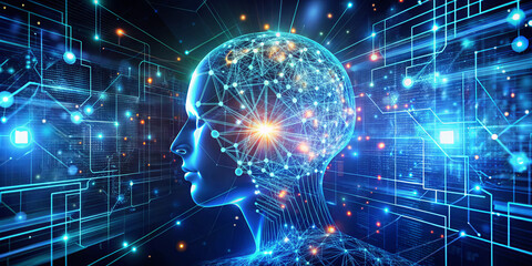 Poster - A visually striking depiction of a human head showcasing an intricate network of connections resembling neural pathways