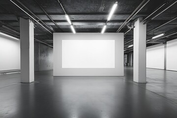 Poster - Minimalist White Gallery Space with Blank Display Wall for Art Exhibition and Modern Design Concept : Generative AI