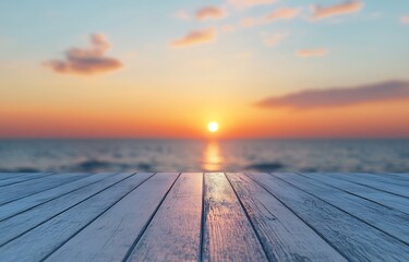 Poster - Gorgeous sunset scenery viewed from a charming wooden deck with an expansive ocean in the background : Generative AI