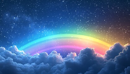 Fototapete - Enchanting digital illustration showcasing a vibrant rainbow stretching across a starry night sky : Generative AI