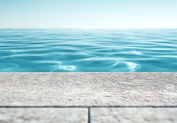 Poster - Tranquil Swimming Pool Edge with Clear Blue Water and Horizon for Summer Vacation and Relaxation : Generative AI