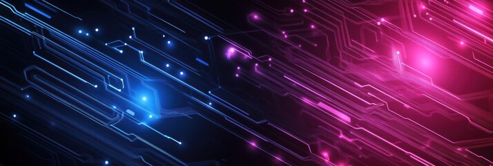 Poster - Exploring futuristic technology with vibrant circuit lines in a digital landscape