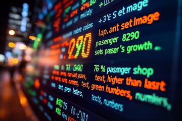 Aufkleber - Digital Stock Market Data Display with Green and Orange Numbers Financial Analysis and Investment Information : Generative AI