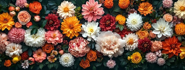 Poster - Vibrant Floral Arrangement with Assorted Colorful Flowers in Full Bloom for Elegant Design and Natural Beauty Botanical Display : Generative AI
