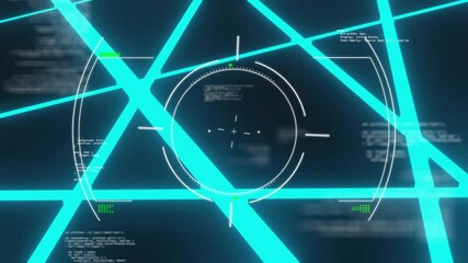 Poster - Animation of glowing blue lines with data processing on futuristic digital interface