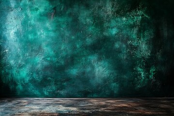 Aufkleber - Dark Green Grunge Texture Background with Wooden Floor Creating a Dramatic and Moody Backdrop for Photography : Generative AI