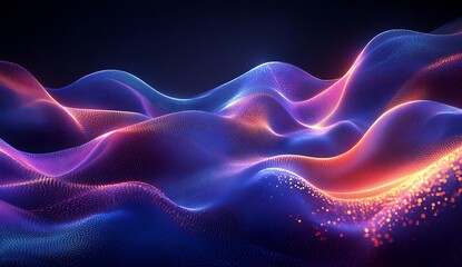 Poster - Illuminated waves of vibrant colors creating an abstract cosmic landscape of light : Generative AI