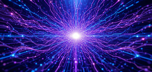 Fototapete - A vibrant display of energy flows outward from a central bright point, featuring intricate lines and colors that create a dynamic and mesmerizing visual effect