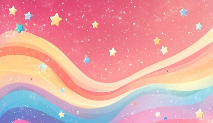 Fototapete - Enchanting flowing rainbow waves with bright stars set against a dreamy background : Generative AI