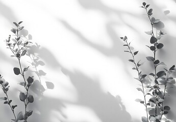 Poster - Elegant Black and White Botanical Shadow Play on Minimalist Wall for Artistic Interior Decor : Generative AI