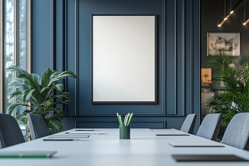 Leinwandbilder - Sophisticated Meeting Room Interior with Blank Frame Mockup Perfect for Presentations and Creative Workspaces : Generative AI