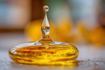 Poster - captivating macro shot of a honey drop collision forming an elegant crown with a blurred background 
