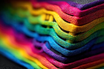 Poster - A vibrant stack of rainbow-colored braided cords creates an eye-catching abstract pattern, the bright hues and textures adding depth and visual interest to the design.