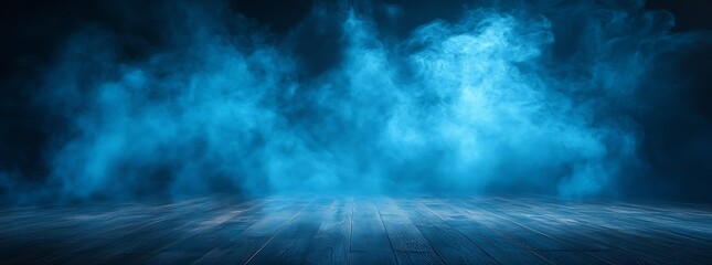 Poster - Eerie Blue Smoke Stage Background Perfect for Presentations and Product Showcases Abstract Smoke Texture : Generative AI