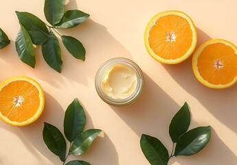 Aufkleber - Stylish arrangement of vibrant oranges with cream and greenery in a serene and minimalist setting : Generative AI
